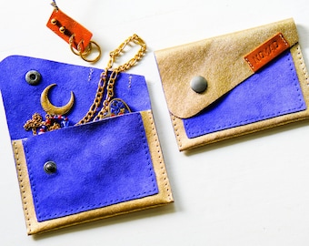 Jewelry Fold Wallet // GOLD & CORNFLOWER / jewelry purse jewelry case roll / LEATHER jewelry wallet