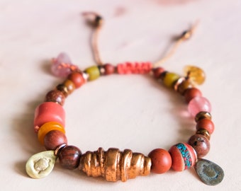 GOLDEN HOUR bracelet / VINTAGE Moroccan beads, Jasper, Jade, Quartz, Yak Bone, Copper