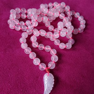 FREE SPIRIT Mala // Rose Quartz mala long necklace // quartz WING pendant / rose quartz / wing charm zdjęcie 4