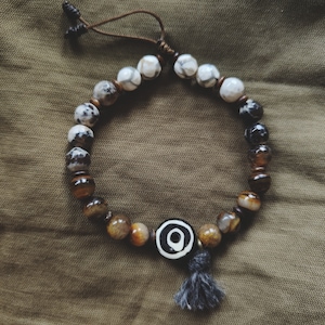 HIMALAYAN YAK bone Himalayan Yak Wool bracelet Bone Agate Tiger Eye Quartz Adjustable