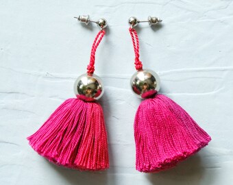 ANTIGUA earrings Radiant Pink Cotton / Pink tassel earrings by Nomad Accessories