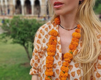 INDIA Obsidian Rudraksha and Spessartine Garnet short necklace / SAFFRON & BLACK / India vibe