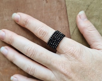 Beaded Ring Spinel Stone Handmade Jewelry Peyote Ring ABUNDANCE CATCHER