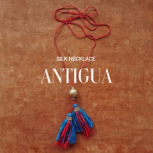 red SILK tassel neckpiece with VINTAGE silver bead, adjustable bolo, ANTIGUA cotton and silk necklace, bohemian style