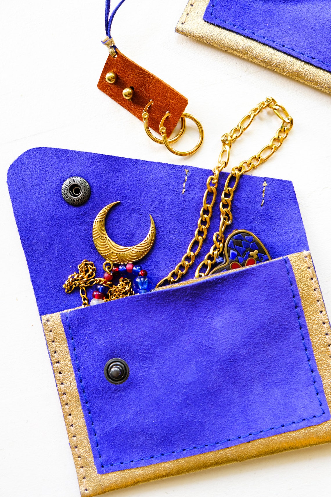 Jewelry Fold Wallet // GOLD & CORNFLOWER / Jewelry Purse Etsy