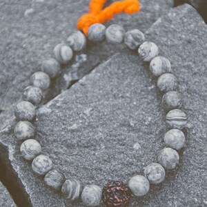 AGHORI bracelet / ash jasper and rudraksha / matte jasper stone / wool tassel / stretch bracelet zdjęcie 3