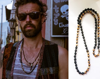 GUATE necklace // volcanic LAVA and picture JASPER beads