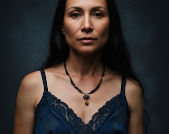 Kali Heart Black Kyanite Necklace - Adjustable Boho Protection Crystal Amulet