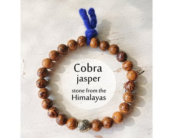 unisex WANDERLUST bracelet  / Cobra Jasper from the Himalayas and volcanic lava / wool tassel / stretch bracelet