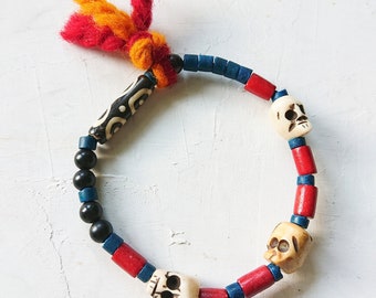 SHAMAN Tibetan bone beads bracelet/ BONE SKULLS bracelet