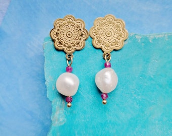 MANI earrings * MANDALA Pearl and Ruby earrings