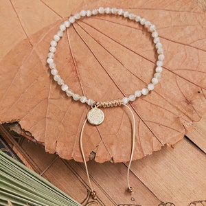 MANDALA ANKLET tiny Cat Eye and Charm / pull-tie closure / Yogini anklet / adjustable Yoga Ankle Bracelet