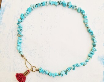 turquoise howlite LOFOTEN NECKLACE stone chip necklace with SILK