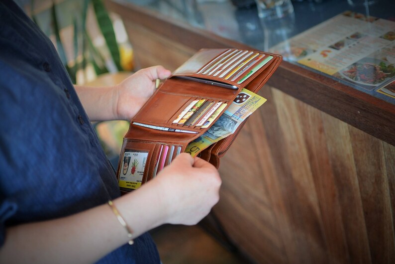 Ladies Women's Clutch/Wallet/Purse Natural Vegetable Tan Leather Black/Brown/Deep Rich Tan/Handmade Gift image 5