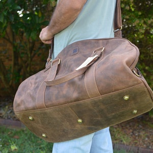 22 Inch Duffle Bag / Overnight Bag / Weekend Bag / Carry On Luggage / Sports Bag Genuine Rustic Real Leather Brown Leather by Ebb Flow image 2