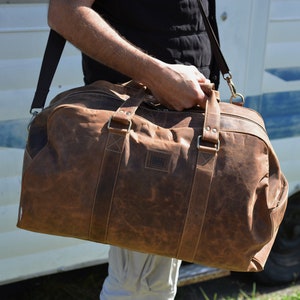 22 Inch Duffle Bag / Overnight Bag / Weekend Bag / Carry On Luggage / Sports Bag Genuine Rustic Real Leather Brown Leather by Ebb Flow image 4