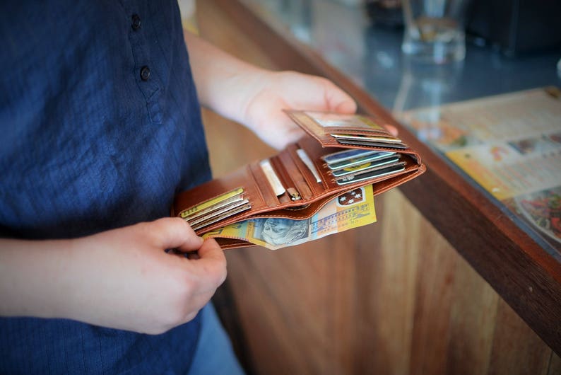 Unisex Tri-Fold Wallet Natural Vegetable Tan Leather Wallet Black/Brown/Deep Rich Tan/Handmade Gift image 4