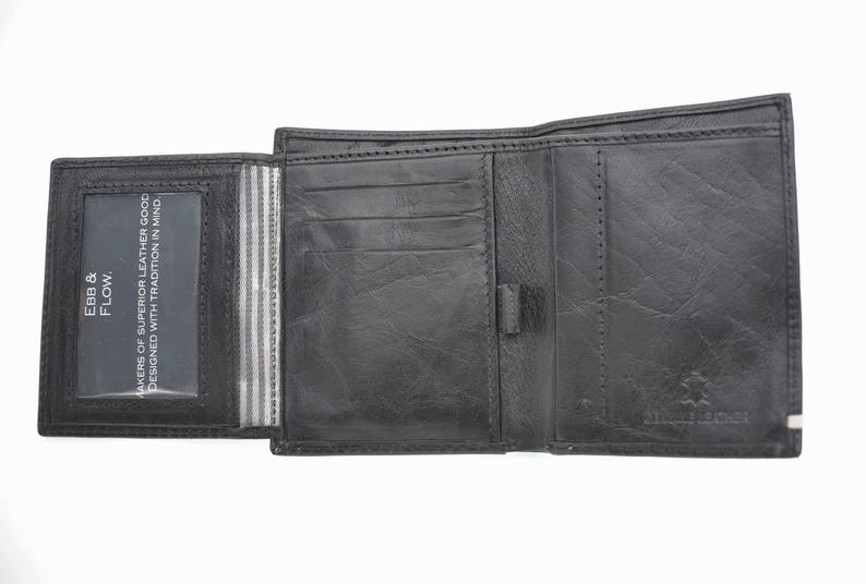 Men's Leather Tri-Fold Wallet Genuine Leather Black and Rich Tan Handmade Leather by Ebb & Flow image 10