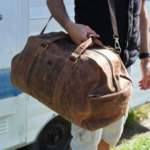 22 Inch Duffle Bag / Overnight Bag / Weekend Bag / Carry On Luggage / Sports Bag Genuine Rustic Real Leather Brown Leather by Ebb Flow image 3