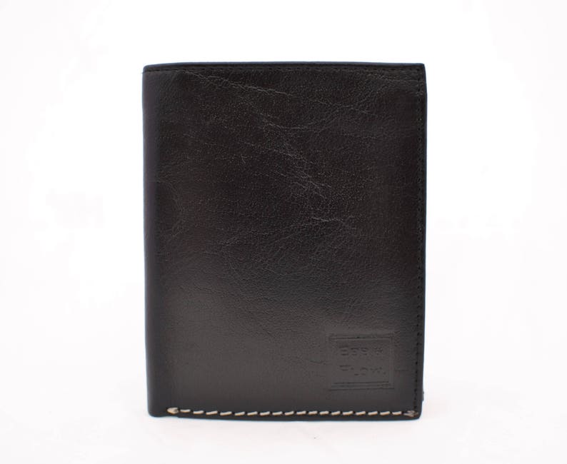 Men's Leather Tri-Fold Wallet Genuine Leather Black and Rich Tan Handmade Leather by Ebb & Flow image 6