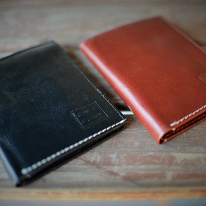 Men's Leather Tri-Fold Wallet Genuine Leather Black and Rich Tan Handmade Leather by Ebb & Flow