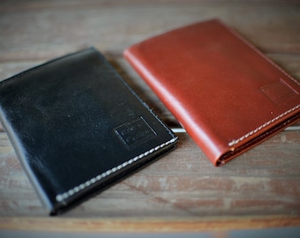 Men's Leather Tri-Fold Wallet Genuine Leather Black and Rich Tan Handmade Leather by Ebb & Flow