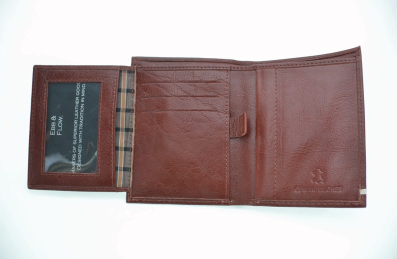 Men's Leather Tri-Fold Wallet Genuine Leather Black and Rich Tan Handmade Leather by Ebb & Flow image 9