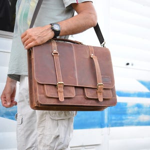 15 Inch Leather Satchel / Leather Laptop Bag / Vintage Leather Briefcase / Rustic Briefcase / Mens Briefcase Genuine Real Leather image 2