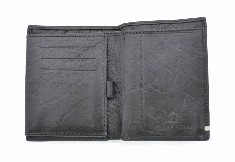 Men's Leather Tri-Fold Wallet Genuine Leather Black and Rich Tan Handmade Leather by Ebb & Flow image 7