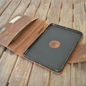 Handmade Rustic iPad Leather Case to fit 4/5/6/7/8/9 Handcrafted Natural Nubuck Genuine Leather Case image 3