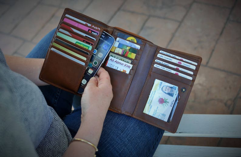 Ladies Women's Clutch/Wallet/Purse Natural Vegetable Tan Leather Black/Brown/Deep Rich Tan/Handmade Gift image 2