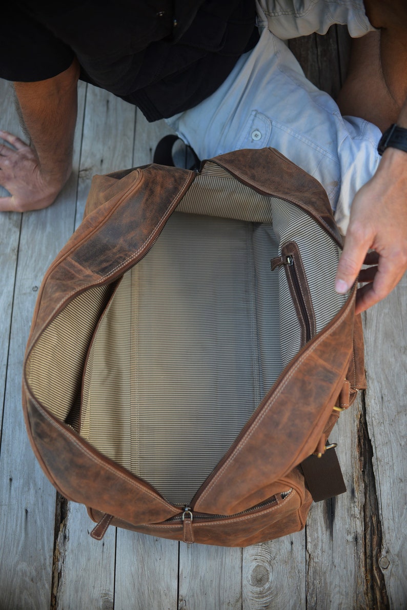 22 Inch Duffle Bag / Overnight Bag / Weekend Bag / Carry On Luggage / Sports Bag Genuine Rustic Real Leather Brown Leather by Ebb Flow image 6