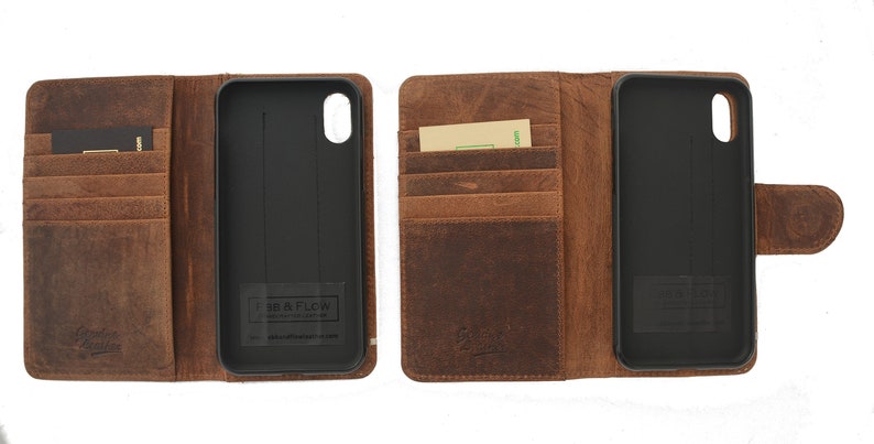 iPhone hecho a mano 6,7,8 Plus o iPhone XS Max Case Genuino Rústico Cuero Real Marrón Oscuro imagen 10