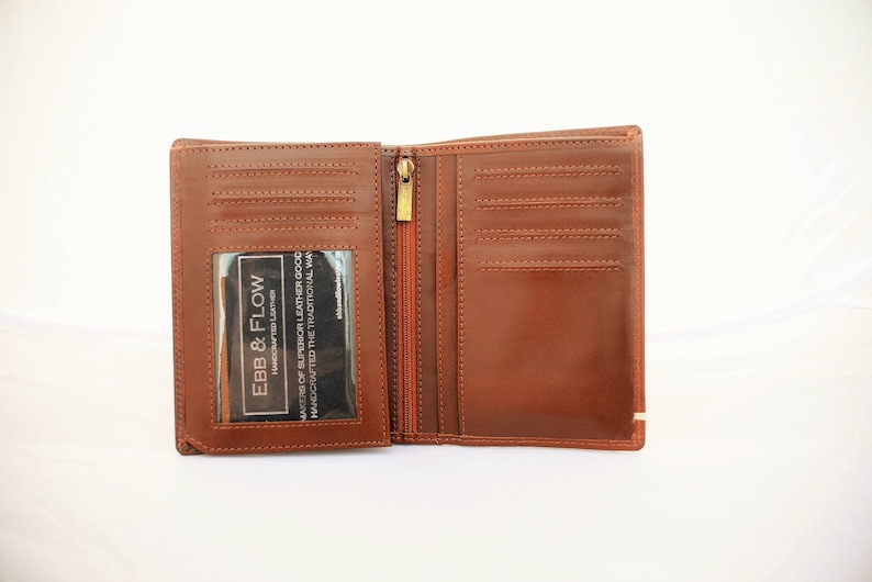Unisex Tri-Fold Wallet Natural Vegetable Tan Leather Wallet image 10