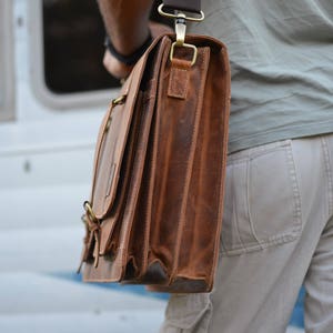 15 Inch Leather Satchel / Leather Laptop Bag / Vintage Leather Briefcase / Rustic Briefcase / Mens Briefcase Genuine Real Leather image 6