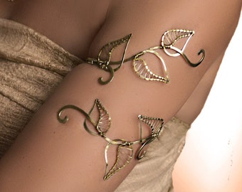 Beauty guru, leaf arm cuff, upper arm cuff, Jewelry, swirling arm cuff, gold jewelry, arm cuff, natural jewelry, leaf jewelry