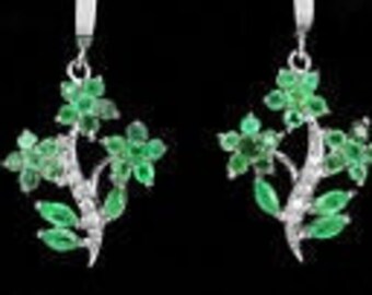 Edwardian Naturalism style Downton Abbey era Emerald Cluster Floral Foliate Pendant Necklace & Earrings Set - Truly Venusian