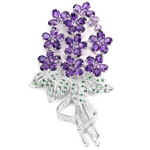 Suffragette Jewelry Amethyst Cluster Floral Foliate Spray Bouquet & Ribbon Brooch - Truly Venusian