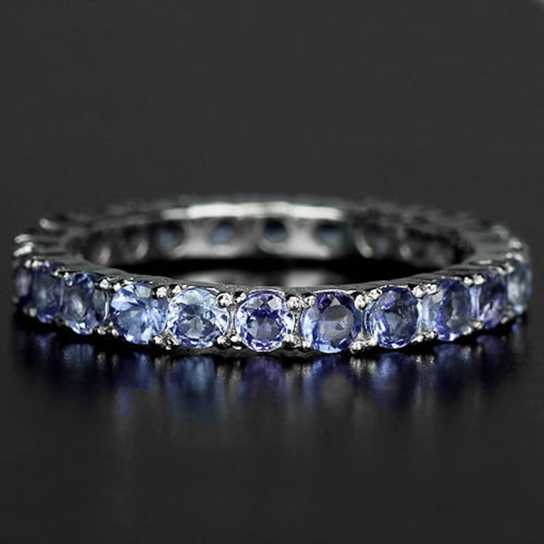 Truly Venusian Edwardian Flapper Downton Abbey Jewelry 14k White Gold Vermeil Tanzanite Art Deco style Full Band Ring USA 5.75, UK L