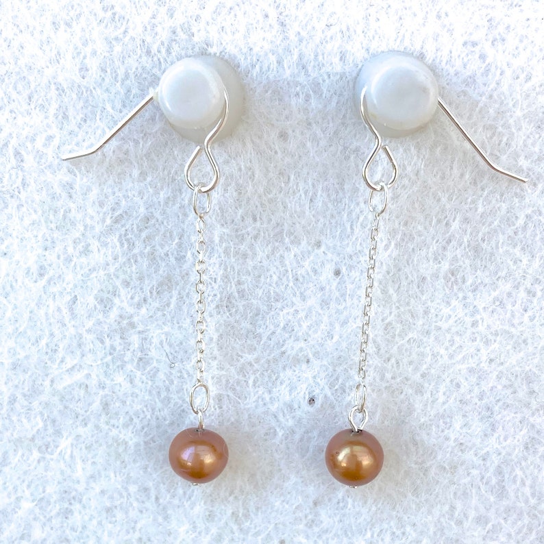 Truly Venusian Edwardian Downton Abbey Art Deco Flapper style Chocolate Cultured Pearls 925 Sterling Silver Dropper Earrings