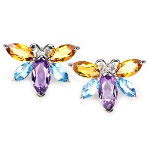 Georgian Naturalism style Amethyst, Citrine, Topaz Multi Colour Gemstone Novelty Insect design Earrings Truly Venusian image 1