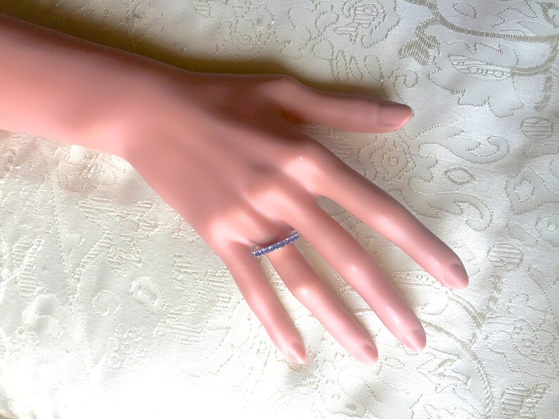 Truly Venusian Edwardian Flapper Downton Abbey Jewelry 14k White Gold Vermeil Tanzanite Art Deco style Full Band Ring USA 5.75, UK L