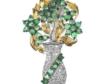 Her Majesty Queen Elizabeth II in Memoriam Emerald Floral Cluster Traditional Vase Bouquet Brooch: Truly Venusian