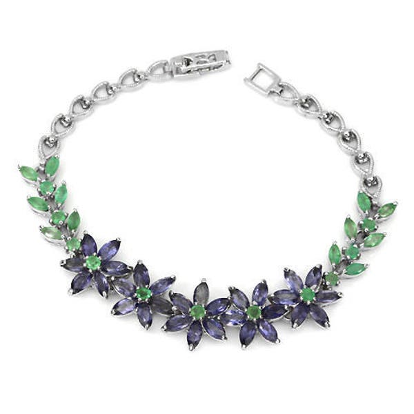 Suffragette Jewelry Emerald & Tanzanite Cluster Floral Garland Foliate Bracelet - Truly Venusian