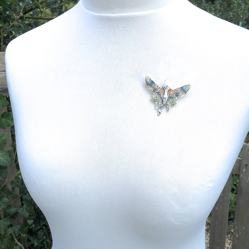 Truly Venusian Edwardian Downton Abbey Jewelry 925 Sterling Silver Marcasite Art Nouveau plique-a-jour Enamel Cottingley Fairy Brooch