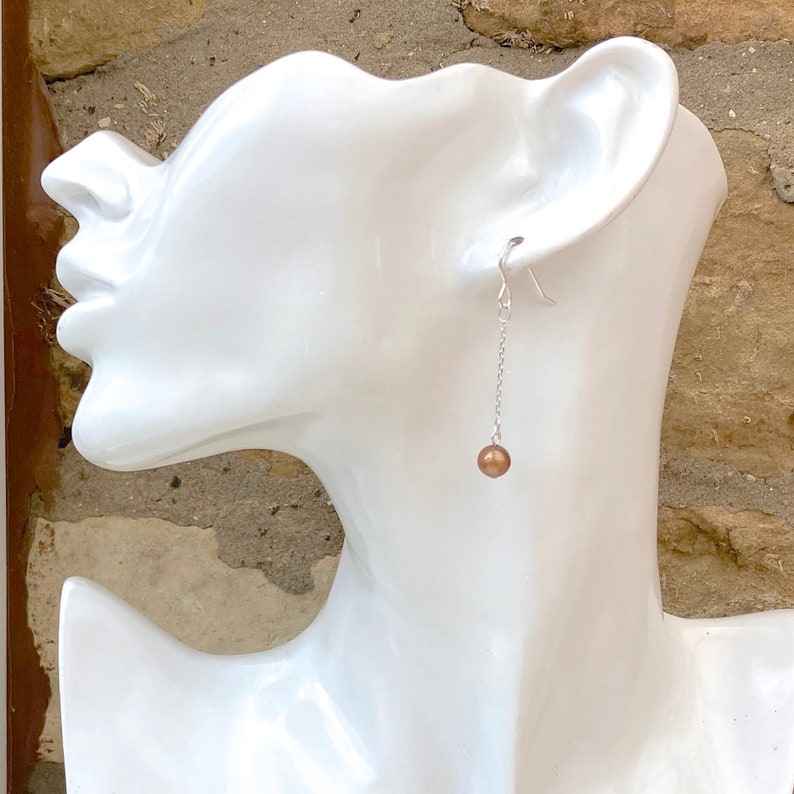 Truly Venusian Edwardian Downton Abbey Art Deco Flapper style Chocolate Cultured Pearls 925 Sterling Silver Dropper Earrings