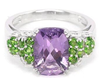 Suffragette Jewelry Amethyst & Chrome Diopside Edwardian Art Deco style Ring (USA 7 / UK O) - Truly Venusian