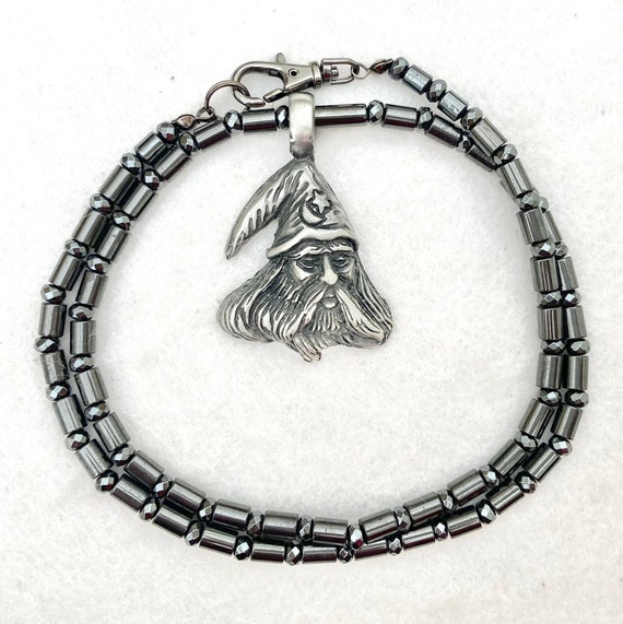 Mythology Myth Fantasy & Magic Pewter Wizard Pendant With Natural Hematite Rope  Necklace Truly Venusian - Etsy