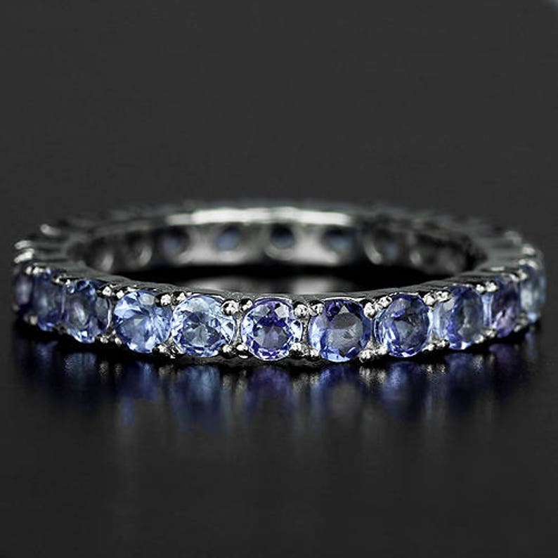Truly Venusian Edwardian Flapper Downton Abbey Jewelry 14k White Gold Vermeil Tanzanite Art Deco style Full Band Ring USA 5.75, UK L