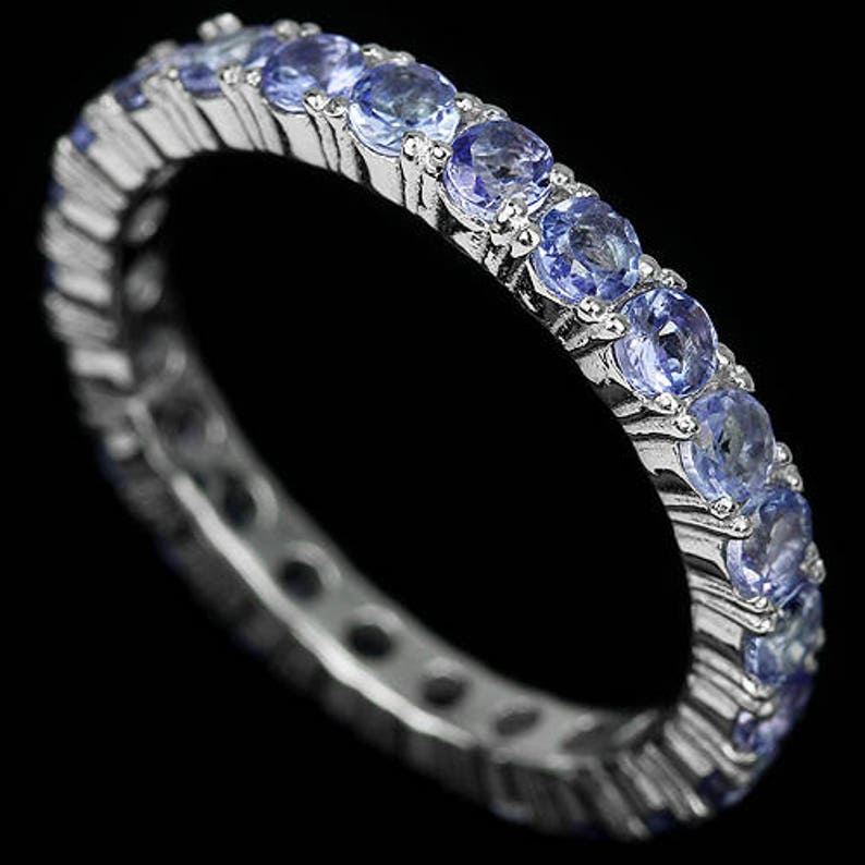 Truly Venusian Edwardian Flapper Downton Abbey Jewelry 14k White Gold Vermeil Tanzanite Art Deco style Full Band Ring USA 5.75, UK L